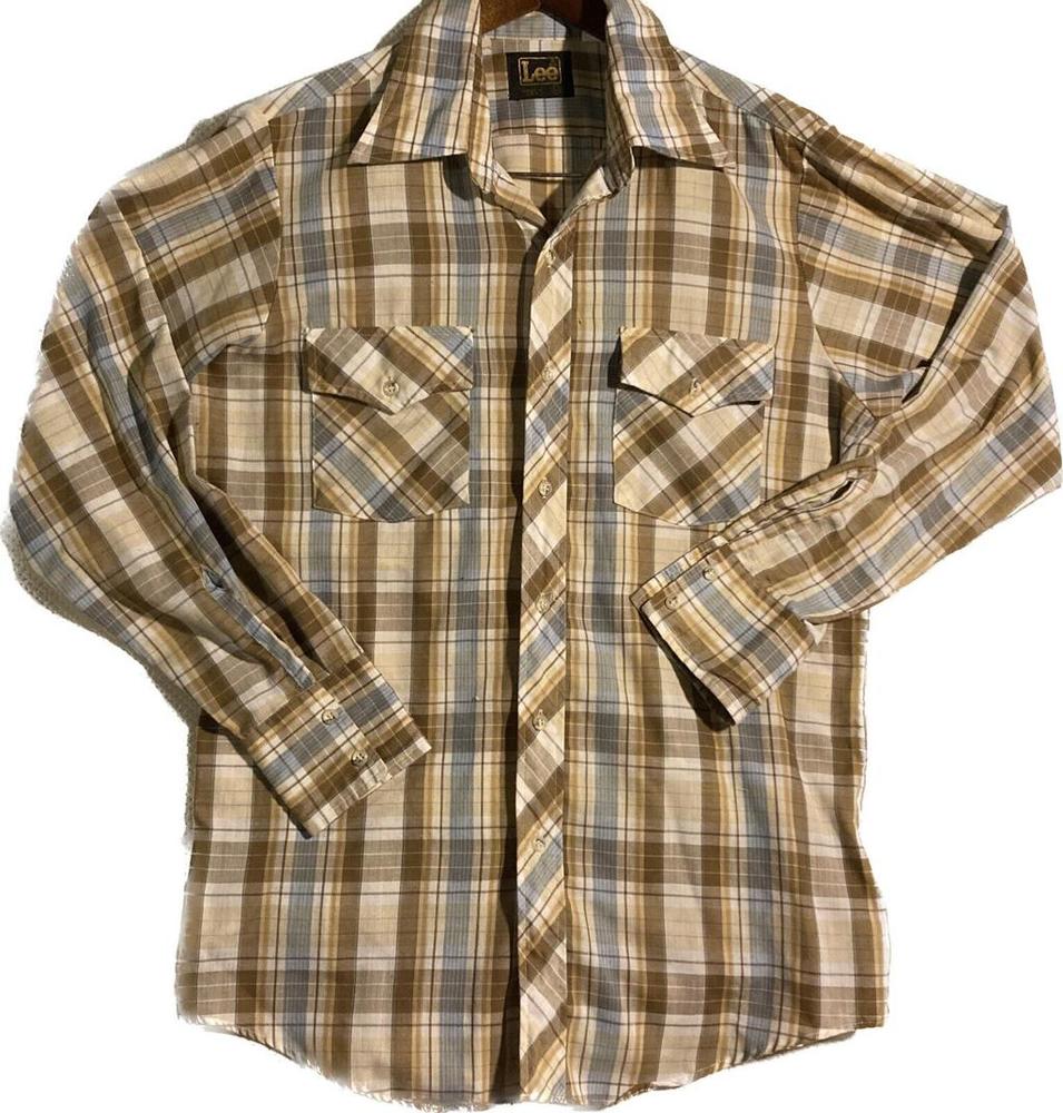 Vintage Lee Large Double Pocket Mens Button Up Plaid Shirt